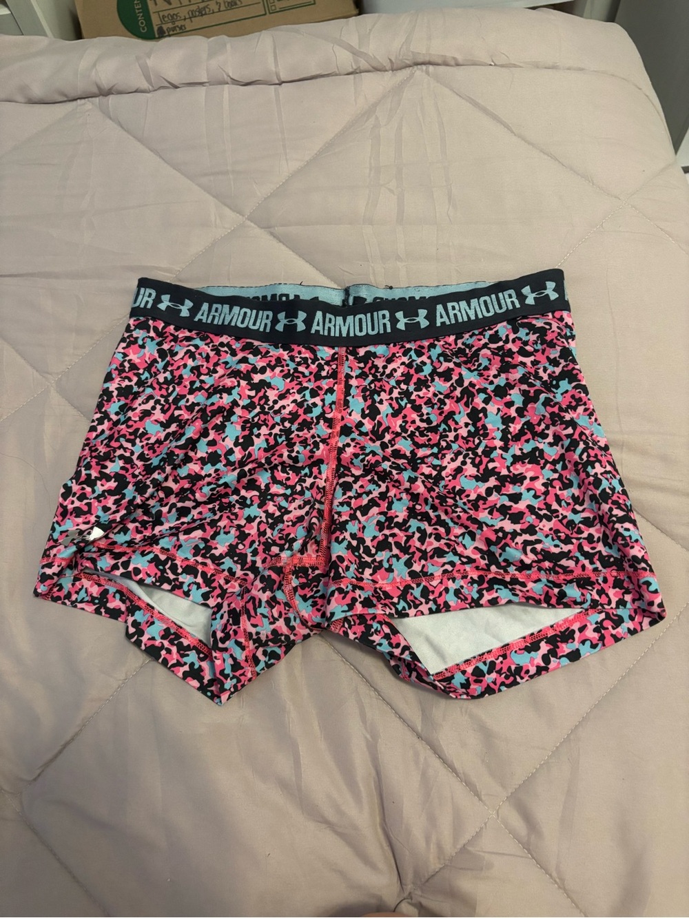 Under Armour Pink & Teal Camo Bike Shorts
